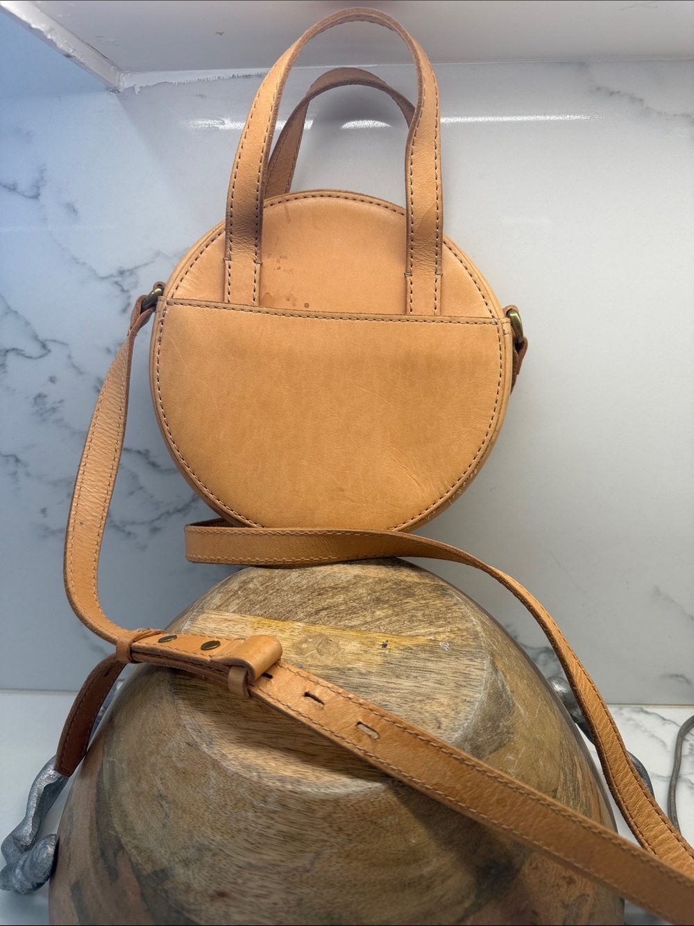 Madewell Round Mini Leather Crossbody in Tan